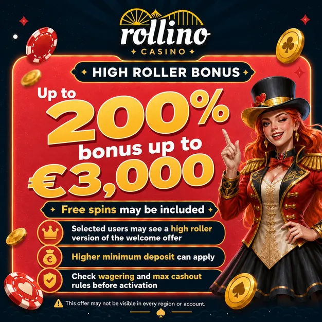 Rollino Casino high roller bonus card with up to 200%