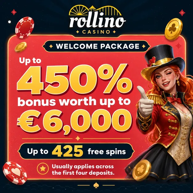 Rollino Casino welcome package card with up to 450% bonus